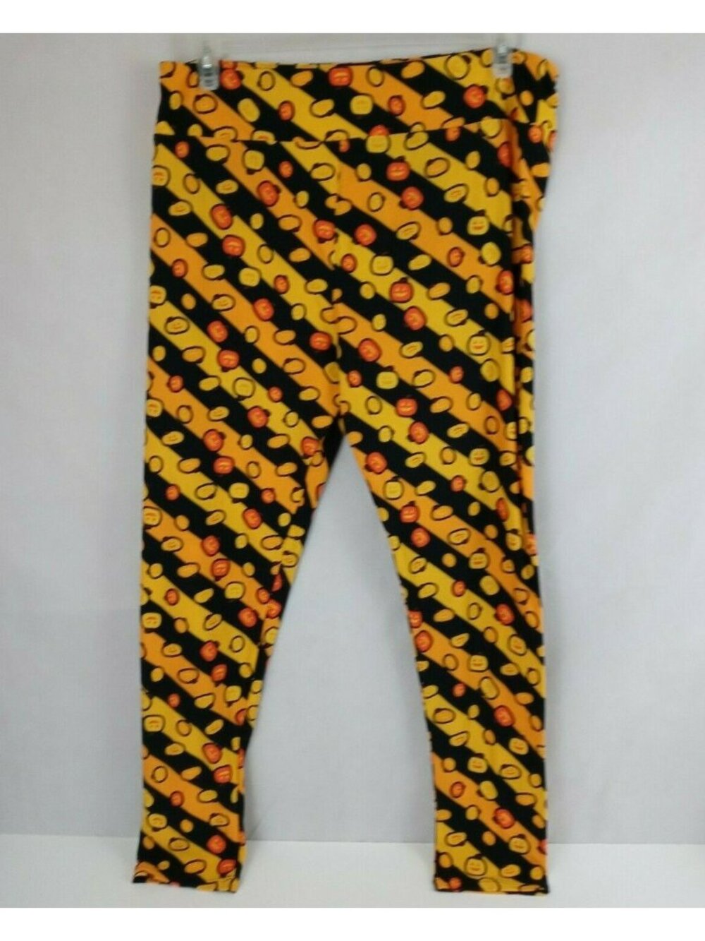 New LuLaRoe TC2 Halloween Leggings Orange & Black Striped With Jack O'Lanterns
